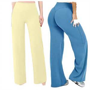 Pantalons de yoga pour femmes, taille haute, élastique, ample, droit, uni, séchage rapide, spandex/nylon, longueur totale, vêtements de sport, leggings de gym - Product Image 3