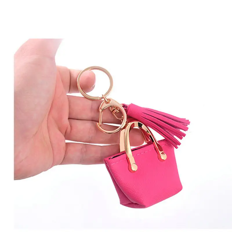 Vrouwen Mini Pu Lederen Handtas Sleutelhanger Meisjes Schattige Munt Portemonnee Sleutelhanger Hanger Met Kwast