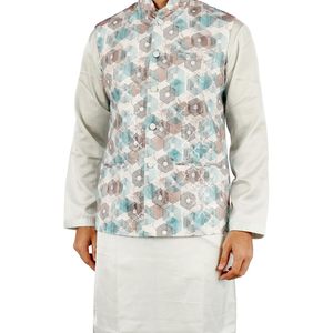 Triloki Abstract <b>Kurta</b> <b>Pajama</b> With Waistcoat 3 In 1 Set <b>Men</b> Ethnic Indian Traditional Wear Diwali Puja Outfit - Product Image 3