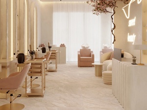 Servicio de Diseño de Interiores de Salón de Belleza en Tono Rosa Nude de Lujo, Mostrador de Recepción Personalizado y Equipamiento de Tienda de Spa y Cuidado de la Piel - Product Image 2
