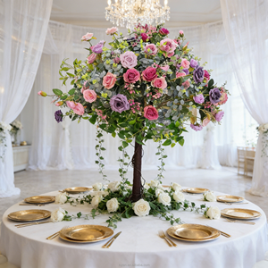Eleganti Alberi di Fiori in Seta per Tavoli, Decorazioni per Matrimoni <span class=keywords><strong>e</strong></span> Cerimonie, Piccoli Alberi Artificiali di Rose <span class=keywords><strong>Rosa</strong></span> per Centrotavola - Product Image 4
