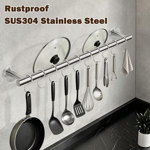 Crochets de cuisine en acier inoxydable 304, barre de suspension sans perçage pour ustensiles, support mural multifonctionnel pour couteaux et couvercles - Product Image 5