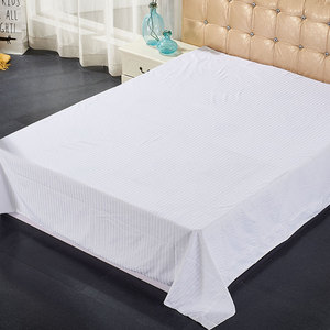 Wholesale 60% Cotton 40% Polyester King Size White Hotel 10mm Stripe <strong>Flat</strong> <strong>Sheet</strong> for Hotel Bedding Hotel Linen - Product Image 4
