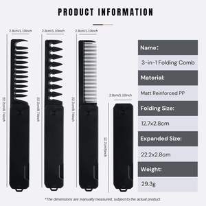 New Arrival Folding Pocket <b>Comb</b> Custom Logo Plastic 3- in -1 Beard Care Barber <b>Comb</b> Wide Tooth Detangling Hair <b>Combs</b> - Product Image 2