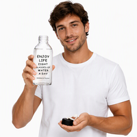 Bedruckte Klare Flache Glaswasserflasche mit Schwarzem Schraubverschluss Individuelles Logo Glasflasche für Tägliches Trinken von Getränken