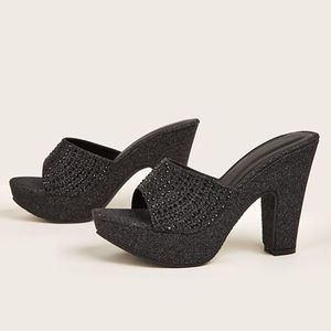 Women's High Heel Slide <b>Sandals</b> With Rhinestones Glitter Platform Mules For Evening Wear - Product Image 5