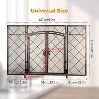 Écran de cheminée moderne autoportant en métal 3 pièces avec finition thermolaquée et protection anti-étincelles pour foyer extérieur