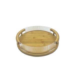 Bandeja redonda de acrílico y bambú con asas para restaurante y uso doméstico, juegos de té, platos para repostería y frutas - Product Image 3