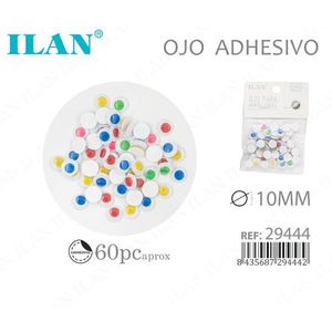 Occhi adesivi Ilan 10 mm colorati per artigianato e cucito - Product Image 3