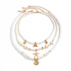 สร้อยคอโซ่ร้อยด้วยแผ่นทองเหลืองชุบทองทอพร้อมหอยสังข์ลายปลาดาวสำหรับผู้หญิง1381 Uionen - Product Image 6