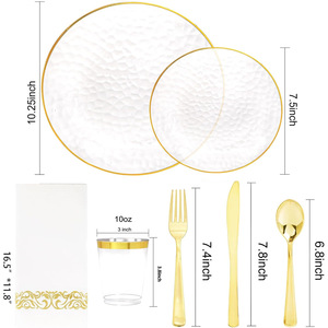 Assiettes en plastique jetables transparentes bleues martelées avec bord doré pour fête et Noël - Product Image 3
