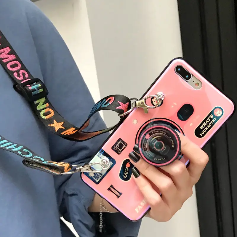 Shenzhen Phone Accessories Fashion 3D Camera Holder With Fashion Lanyard Design Phone Cover Camera Style Phone Case For iPhone
