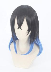 Peluca de <span class=keywords><strong>Cosplay</strong></span> de Demon Slayer, Hashibira <span class=keywords><strong>Inosuke</strong></span>, Negra y Azul, Corta de 35 cm, Sintética, Resistente al Calor, <span class=keywords><strong>Anime</strong></span> - Product Image 5