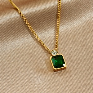 <strong>Wholesale</strong> 18K Gold Plated Stainless Steel Geometric Square Pendant Necklace Lab Grown Emerald CZ <strong>Fashion</strong> <strong>Jewelry</strong> - Product Image 3