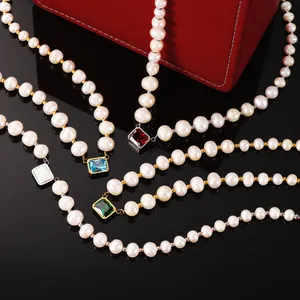 KRKC Opal Batu Permata Zamrud Safir Ruby, Perhiasan Liontin Kalung Mutiara Air Tawar Alami untuk Wanita