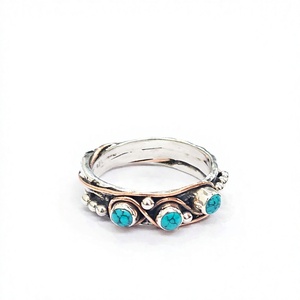 Artisan Three <b>Turquoise</b> Band <b>Ring</b> 925 Sterling Silver Handmade Classic Gemstone <b>Ring</b> for Women's Everyday Wear - Product Image 1