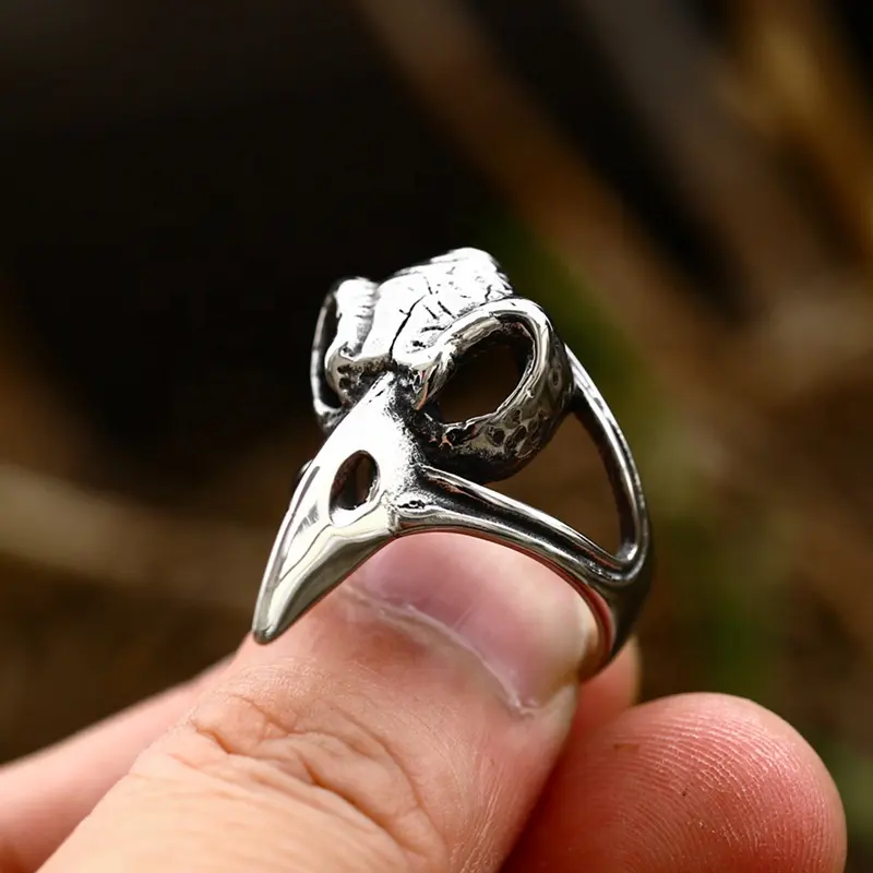 Hot Selling Custom Vintage Bird design stainless steel men women viking raven ordin crow skull finger rings