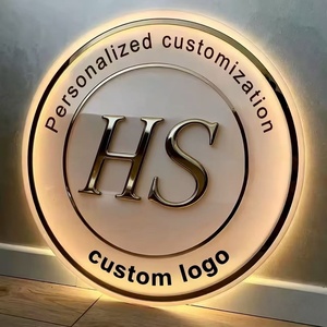 Affari specchio acrilico oro 3d Light up logo personalizzato Led segno dell'azienda cartello cartello luminoso per salone segno di affari - Product Image 1