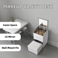 Table de Maquillage Pliante Intelligente Minimaliste pour Hôtels, Vente en Gros Usine, Coiffeuse Économique Gain de Place avec Miroir LED Intégré