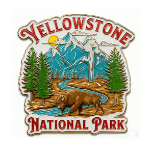 Aimant de réfrigérateur personnalisé en métal du parc national de Yellowstone américain, souvenirs de voyage et de tourisme des parcs nationaux américains, OEM/ODM - Product Image 1