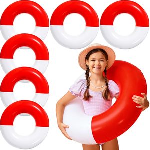 6 Pack Red and White Half <b>Inflatable</b> Swim Rings <b>for</b> <b>Pool</b> Beach - Product Image 1