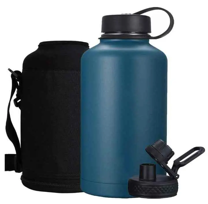 Bouteille d'eau en acier inoxydable à large bouche 64oz avec manchon de sac, bouteille d'eau à large bouche de sport de voyage en acier inoxydable