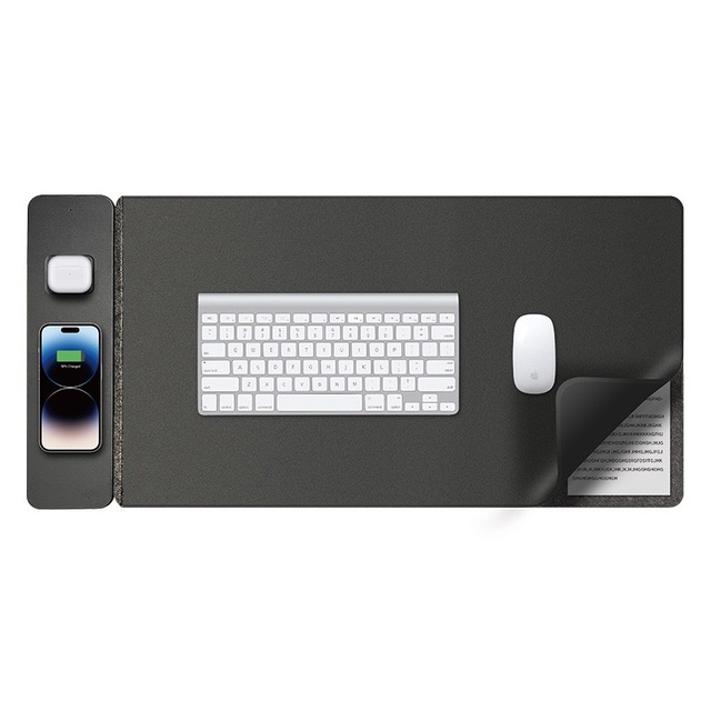 Lylong Fast 15w Non-slip Felt Leather Desk Mouse Pad Wireless Charging Desk Pad Removable Fast Charging 15w Phone Earplugs