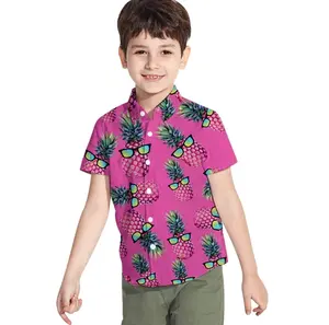 사용자 정의 텍스트 소년 하와이 셔츠 반소매 버튼 다운 파인애플 선글라스 인쇄 열대 해변 여름 옷 공장 가격