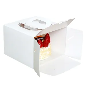 White european style portable cake box packaging 4- 6- 8- 10- 12 inch portable paper box with cake paper bottom Holder