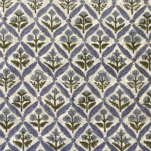 ผ้าม่านผ้าฝ้ายออร์แกนิกลายดอกไม้สไตล์อินเดียขนาด44นิ้ว/111ซม. ทำจากผ้าฝ้ายออร์แกนิก100% สีฟ้าอ่อนสีเขียวมะกอก - Product Image 4