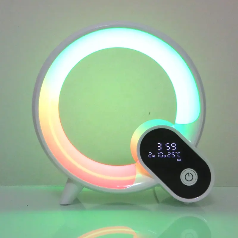 Lonvel Speaker besar bentuk Q, lampu pintar tahan air portabel Speaker RGB dengan jam Alarm suhu Remote Control