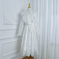 Robe décontractée grande taille personnalisée robe plissée française à bord de champignon robe à cintrer la taille robe rétro artistique à manches pétales pour femmes
