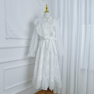 Vestido informal de talla grande personalizado francés plisado <span class=keywords><strong>hongo</strong></span> borde cintura ceñido vestido Retro artístico pétalo manga vestido para <span class=keywords><strong>mujer</strong></span> - Product Image 3