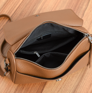Sac messager en cuir véritable marron pour femme, sac à bandoulière, sac à main à rabat grainé pour les voyages quotidiens - Product Image 4