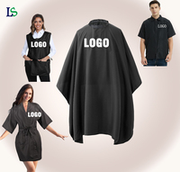 Robe de coiffure imperméable pour salon, logo personnalisé, tablier de coiffure en polyester, veste, cape de barbier design avec bouton-pression en métal
