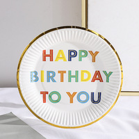 Assiettes en papier imprimées colorées, jetables, pour fêtes d'anniversaire, décorations pour enfants et adultes