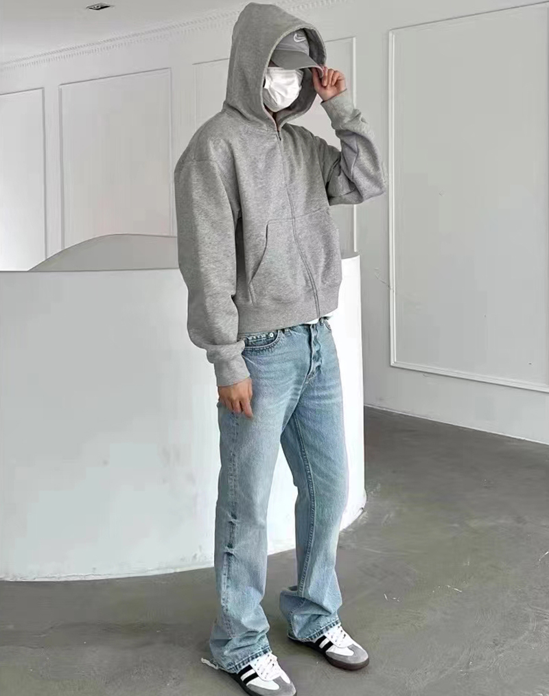 EH-036 Grey Solid Color Streetwear Hoodie - Oversized