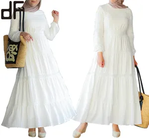 OEM Customized High Quality Abaya Formal Dress Bridal White Turkish Muslim New Boho Modest Maxi Lace Embroidery Abaya