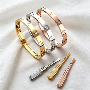 Fashion Zircon Brand Screwdriver Screw <b>Love</b> 316L Stainless Steel 18K Gold Plated <b>Bangle</b> Bracelets for Women and Men - Product Image 1