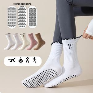 Customized Grip Women's Middle School <b>Spring</b> Socks Professional Sports Anti-Slip Yoga Fitness Exercise Pilates Lace Bow Bottom - Product Image 2