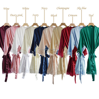 Robe de mariée/soirée sexy en satin de soie pour femme, col en V, 16 couleurs unies, douce et lisse, avec dentelle, longueur genou, pour spa ou été