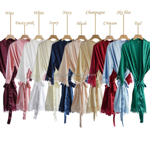 <span class=keywords><strong>Vestaglia</strong></span> da Sposa/Damigella d'onore in Raso <span class=keywords><strong>di</strong></span> <span class=keywords><strong>Seta</strong></span> con Scollo a V, Morbida e Liscia, con Bordo in Pizzo, Lunghezza al Ginocchio - Product Image 3