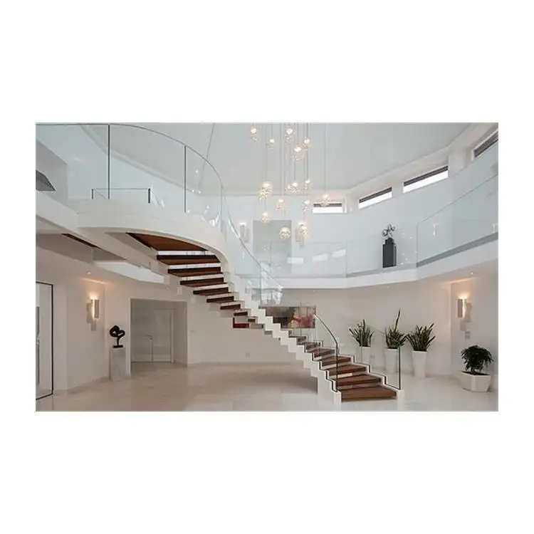 Alucasa Stainless Steel Glass Railing Stair Modern Indoor Curved Staircase