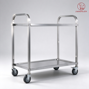 Carrello Portavivande a 2 Ripiani in Acciaio Inox con Ruote Bloccabili, Capacità di Carico 30-50kg, Spessore 0,8mm, per Ristoranti e Hotel - Product Image 1