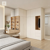 Armoire dressing XINGRUO avec coiffeuse, meubles de chambre sur mesure, blanc crème, rangement du sol au plafond