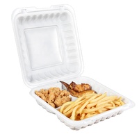 Boîtes à emporter 8x8 à clapet, 3 compartiments, en MFPP, jetables, pour la préparation des repas en restaurant