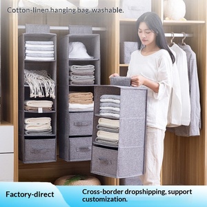 Étagère de rangement suspendue multi-niveaux avec crochets, en tissu non tissé imitation coton et lin, lavable, pour organiser les vêtements - Product Image 3