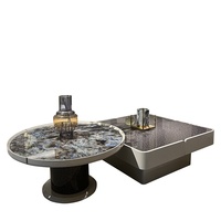 Table basse en bois massif et marbre, style postmoderne, luxe léger, avec espace de rangement, sans assemblage requis, design minimaliste italien pour