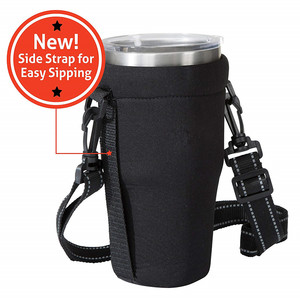 Soporte para vaso con correa de mano, 30oz Tazas de café de acero inoxidable, aislamiento de viaje, manga negra de Neopreno - Product Image 1