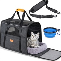 Sac de transport Morpilot souple pour chat et petit chien, capacité 20 lbs, coussin double face, bol pliable, fermeture éclair, approuvé par les compagnies aériennes